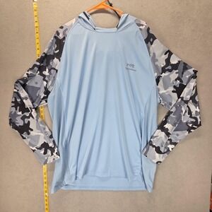 BASSDASH Shirt Mens 3XL Blue Camo UPF 50+ Sun Long Sleeve Fishing Hoodie